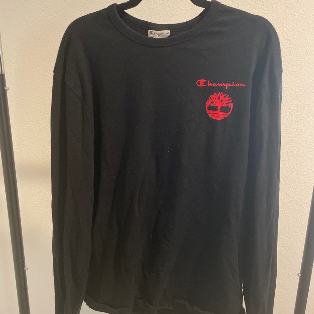 Champion Black and Red Logo Long Sleeve Tee